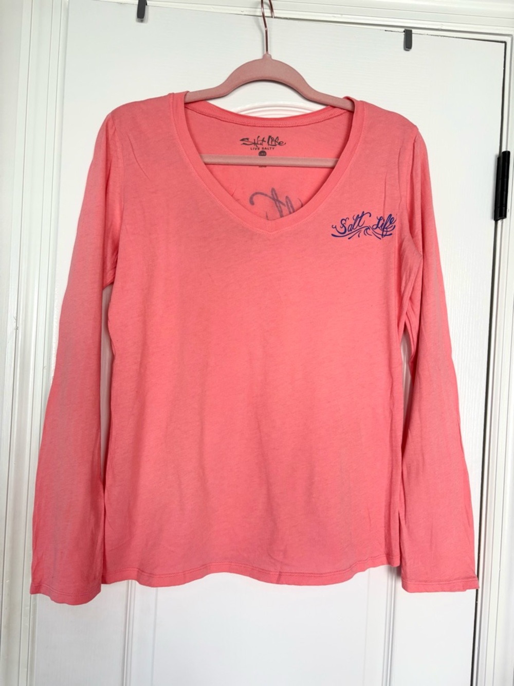 Salt Life Coral Pink V-Neck Long Sleeve Tee